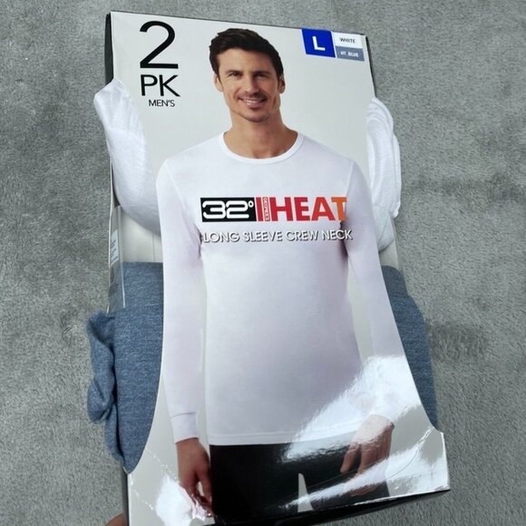 32 Degrees Heat Mens 2-Pack Long Sleeve Crew Neck Shirts Large White/Blue a0690 - Picture 1 of 5